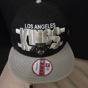 Los Angeles Kings New Era 9FIFTY Snapback word‎ stripe Hat Cap NHL Black Gray LA